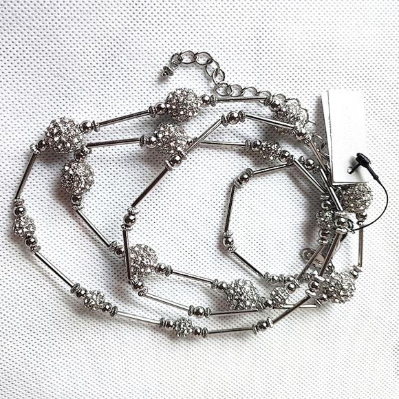 Layla Fireball Disco Ball Rhinestone Chrome Silver Tone Chico's Brand Necklace - Picture 2 of 8